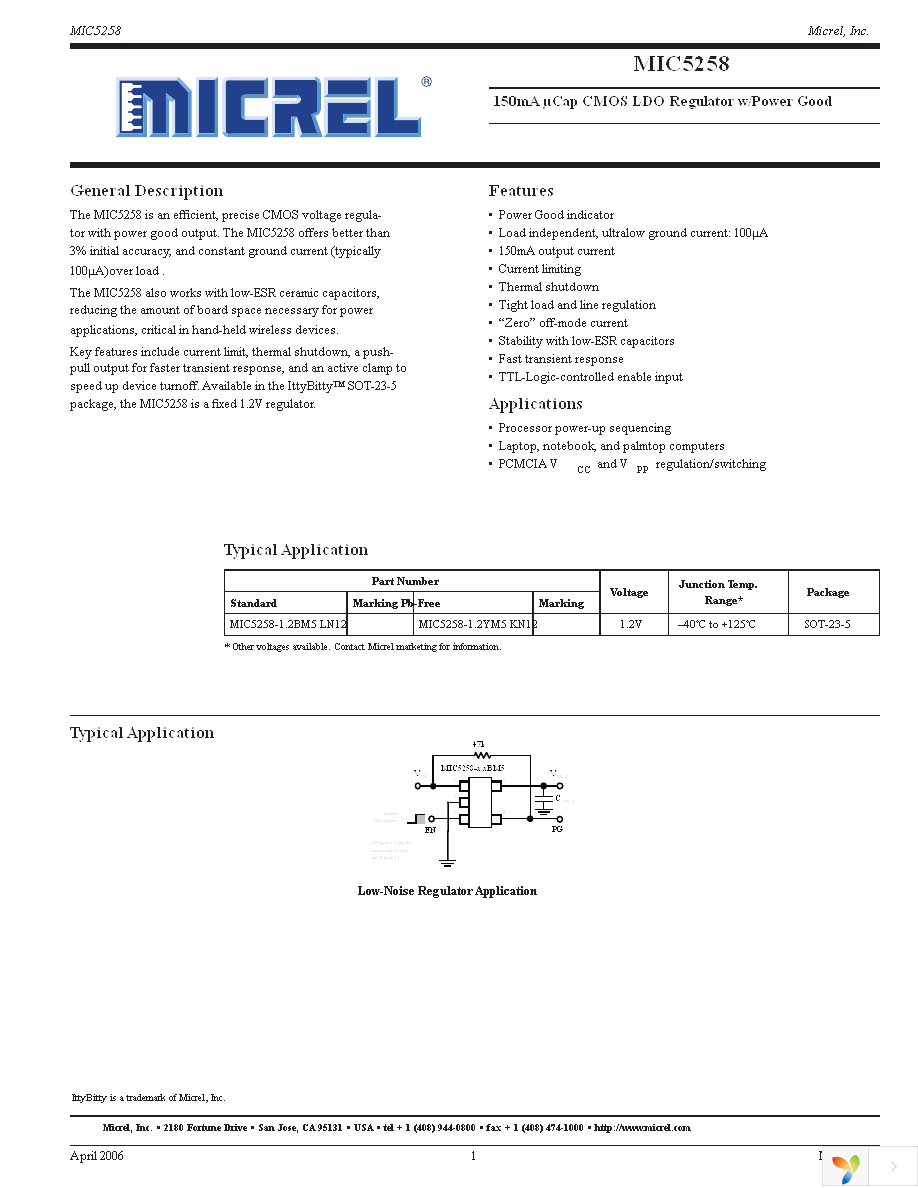 MIC5258-1.2YM5 TR Page 1